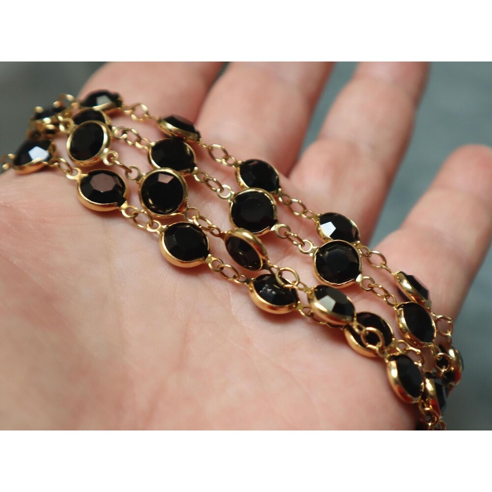 Swarovski Bezel Set Black Glass Stones Necklace 36"